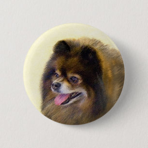 Pommeren Black en Tan Painting Original Dog Art Ronde Button 5,7 Cm
