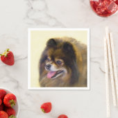 Pommeren Black en Tan Painting Original Dog Art Servet (Insitu)