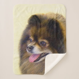 Pommeren Black en Tan Painting Original Dog Art Sherpa Deken
