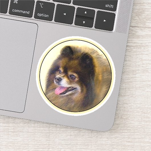 Pommeren Black en Tan Painting Original Dog Art Sticker (Detail)