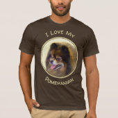 Pommeren Black en Tan Painting Original Dog Art T-shirt (Voorkant)