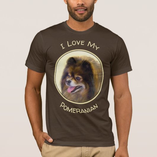 Pommeren Black en Tan Painting Original Dog Art T-shirt (Voorkant)