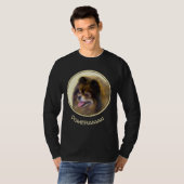 Pommeren Black en Tan Painting Original Dog Art T-shirt (Voorkant volledig)