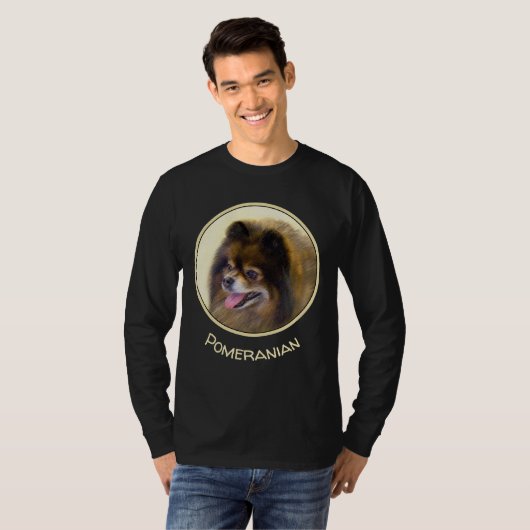Pommeren Black en Tan Painting Original Dog Art T-shirt (Voorkant volledig)