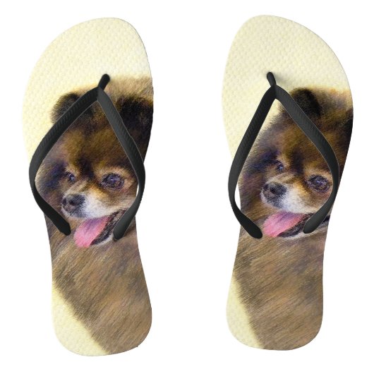 Pommeren Black en Tan Painting Original Dog Art Teenslippers (Voetbed)