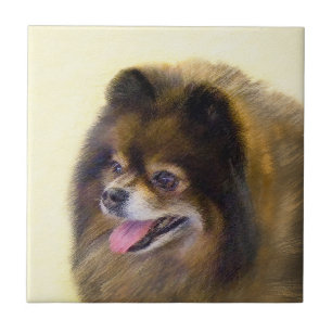 Pommeren Black en Tan Painting Original Dog Art Tegeltje
