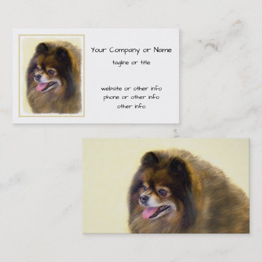 Pommeren Black en Tan Painting Original Dog Art Visitekaartje (Voorkant / Achterkant)