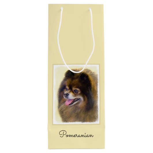 Pommeren Black en Tan Painting Original Dog Art Wijn Cadeautas (Achterkant)