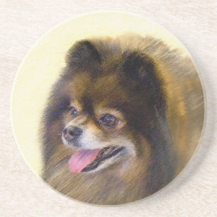 Pommeren Black en Tan Painting Original Dog Art Zandsteen Onderzetter