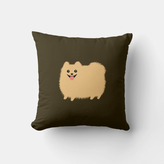 Pommeren - Cute Dog op Chocolate Color Kussen (Voorkant)