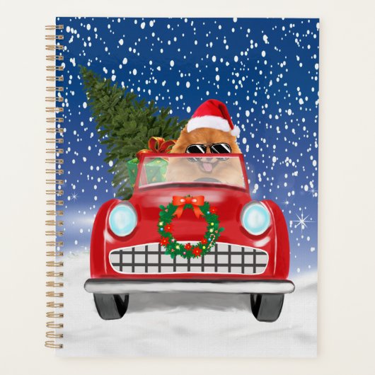 Pommeren die met sneeuwkerst rijden planner (Voorkant)