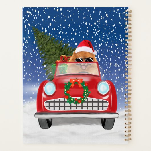 Pommeren die met sneeuwkerst rijden planner (Achterkant)