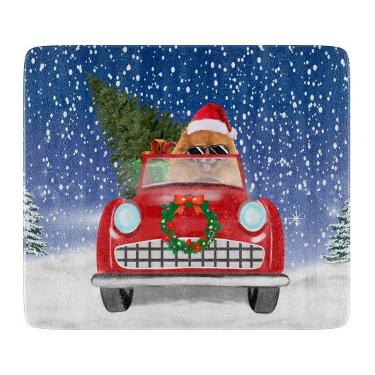 Pommeren die met sneeuwkerst rijden snijplank (Voorkant)