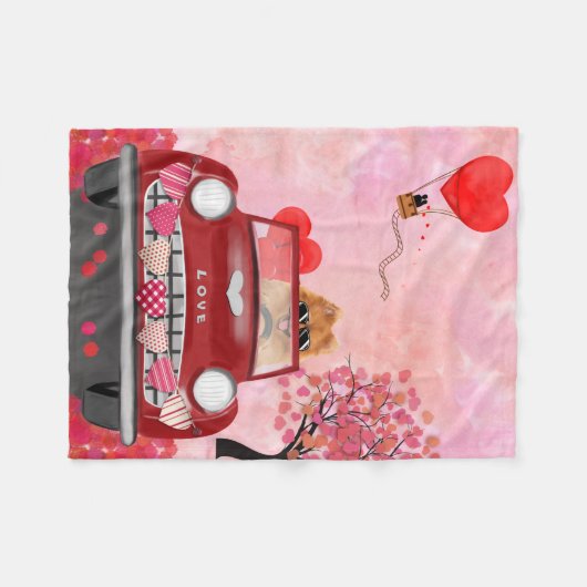 Pommeren Dog-auto met hart Valentijnse Fleece Deken (Voorkant (Horizontaal))