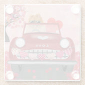 Pommeren Dog-auto met hart Valentijnse Glazen Onderzetter (Achterkant)