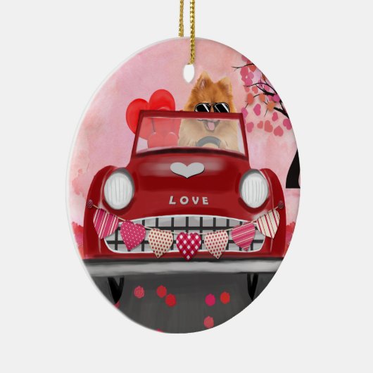 Pommeren Dog-auto met hart Valentijnse Keramisch Ornament (Rechts)