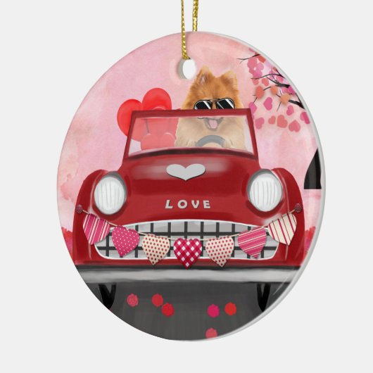 Pommeren Dog-auto met hart Valentijnse Keramisch Ornament (Links)