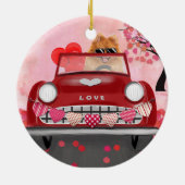 Pommeren Dog-auto met hart Valentijnse Keramisch Ornament (Achterkant)