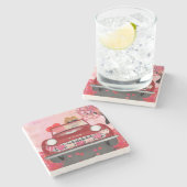 Pommeren Dog-auto met hart Valentijnse Stenen Onderzetter (Zijkant)