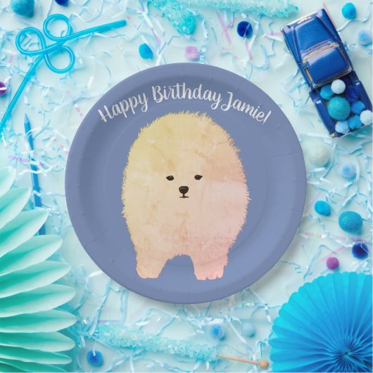 Pommeren Dog, Birthday Custom Paper Borden Papieren Bordje (Feest)