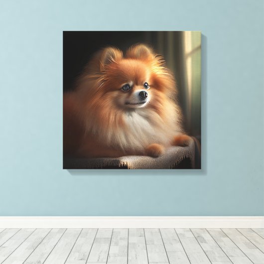 Pommeren Dog Cute Portrait Canvas Afdruk (Insitu (Houten vloer))