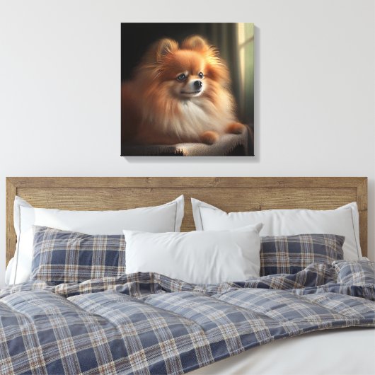 Pommeren Dog Cute Portrait Canvas Afdruk (Insitu (Slaapkamer))