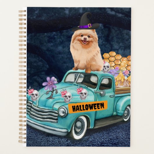 Pommeren Dog Halloween Truck Scary Night Planner (Voorkant)