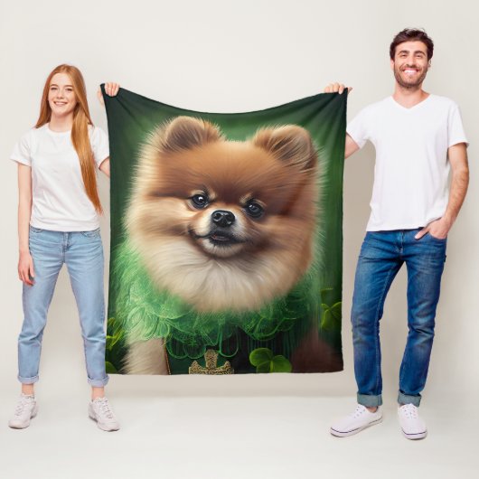 Pommeren Dog in St. Patrick's Day Dress Fleece Deken (In situ)