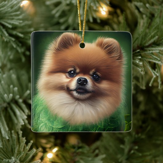 Pommeren Dog in St. Patrick's Day Dress Keramisch Ornament (Boom)