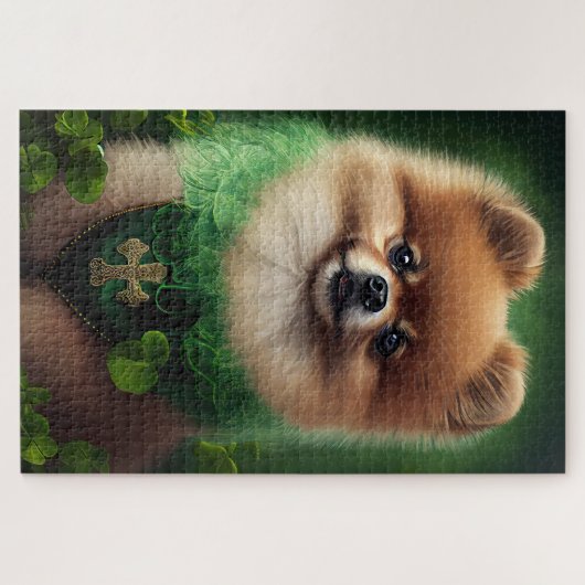Pommeren Dog in St. Patrick's Day Dress Legpuzzel (Horizontaal)