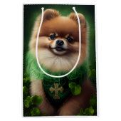 Pommeren Dog in St. Patrick's Day Dress Medium Cadeauzakje (Voorkant)