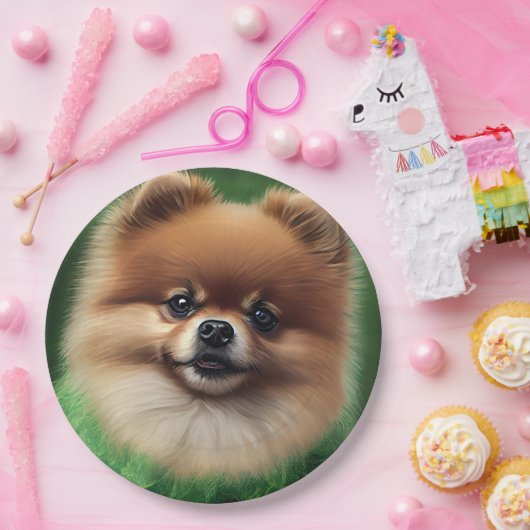 Pommeren Dog in St. Patrick's Day Dress Papieren Bordje (Feest)