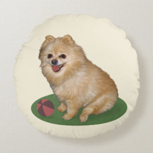 Pommeren Dog met bal Rond Kussen