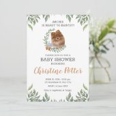 Pommeren Dog Puppy Greenery Boho Baby shower Kaart (Staand voorkant)