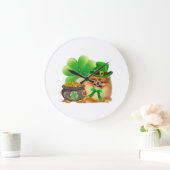 Pommeren Dog Shamrock St Patricks Day Dog Irish Grote Klok (Huis)