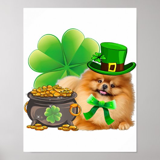 Pommeren Dog Shamrock St Patricks Day Dog Irish Poster (Voorkant)