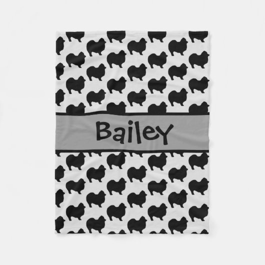 Pommeren Dog Silhouette CUSTOM Fleece Deken (Voorkant)