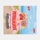 Pommeren Dog Valentijnsdag Truck Fleece Deken (Voorkant (Horizontaal))