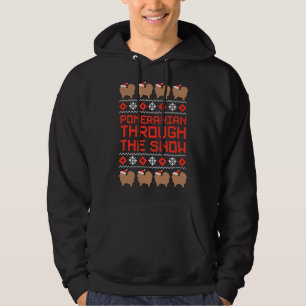 Pommeren door de sneeuwrode grappige computer hoodie