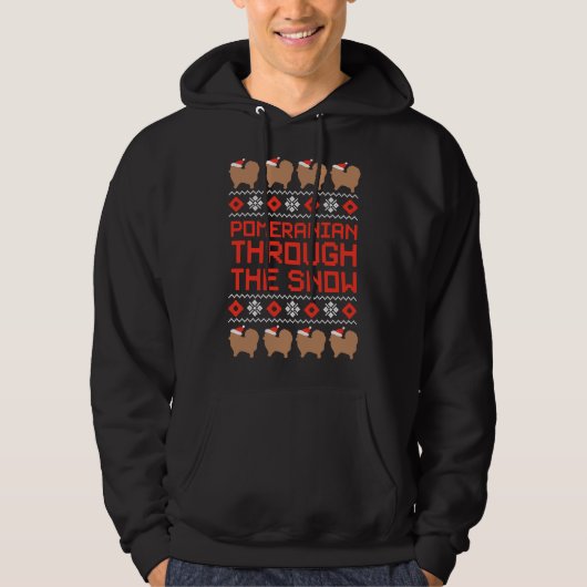 Pommeren door de sneeuwrode grappige computer hoodie (Voorkant)