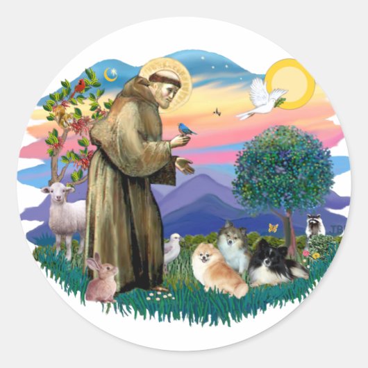 Pommeren (drie) ronde sticker (Voorkant)