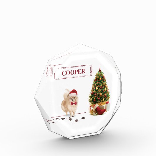 Pommeren Funny-kersthond met boom Fotoblokken (Links)