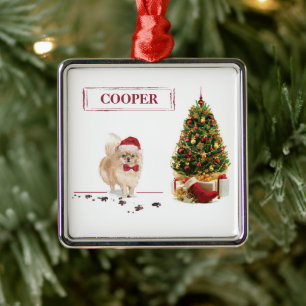 Pommeren Funny-kersthond met boom Metalen Ornament