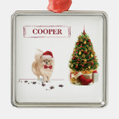 Pommeren Funny-kersthond met boom Metalen Ornament (Voorkant)