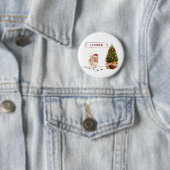 Pommeren Funny-kersthond met boom Ronde Button 5,7 Cm (In situ)