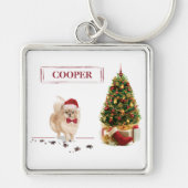 Pommeren Funny-kersthond met boom Sleutelhanger (Voorkant)