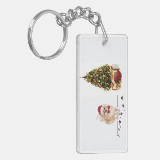 Pommeren Funny-kersthond met boom Sleutelhanger (Voorkant Links)