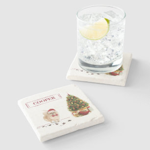 Pommeren Funny-kersthond met boom Stenen Onderzetter