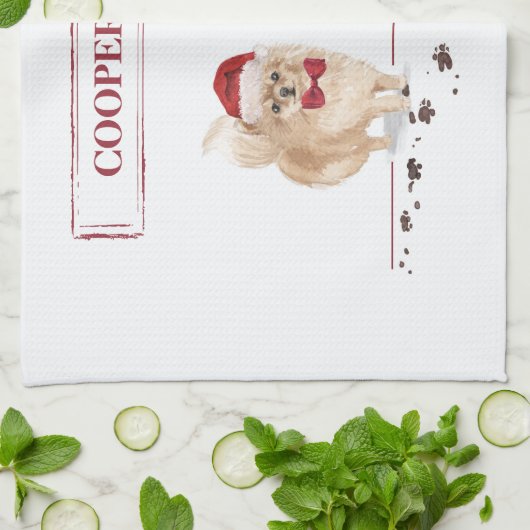 Pommeren Funny-kersthond met boom Theedoek (Gevouwen)