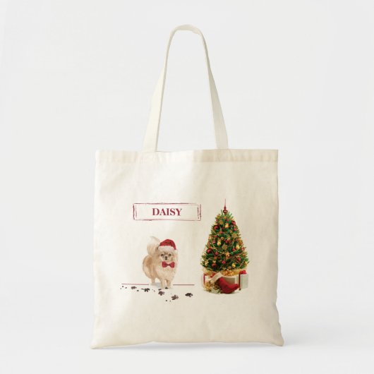 Pommeren Funny-kersthond met boom Tote Bag (Voorkant)
